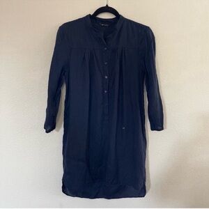 MASSIMO DUTTI Shift Dress Sz 6 Navy Blue Button Front 100% Linen Vacation Resort